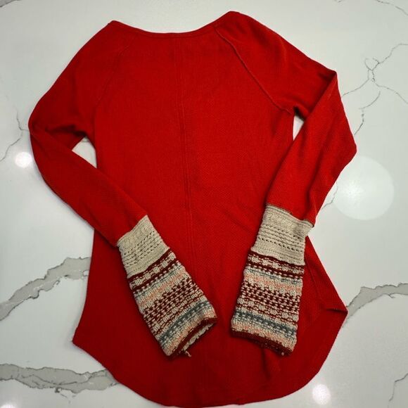 Free People Waffle long sleeve shirt crochet arms - Picture 5 of 6